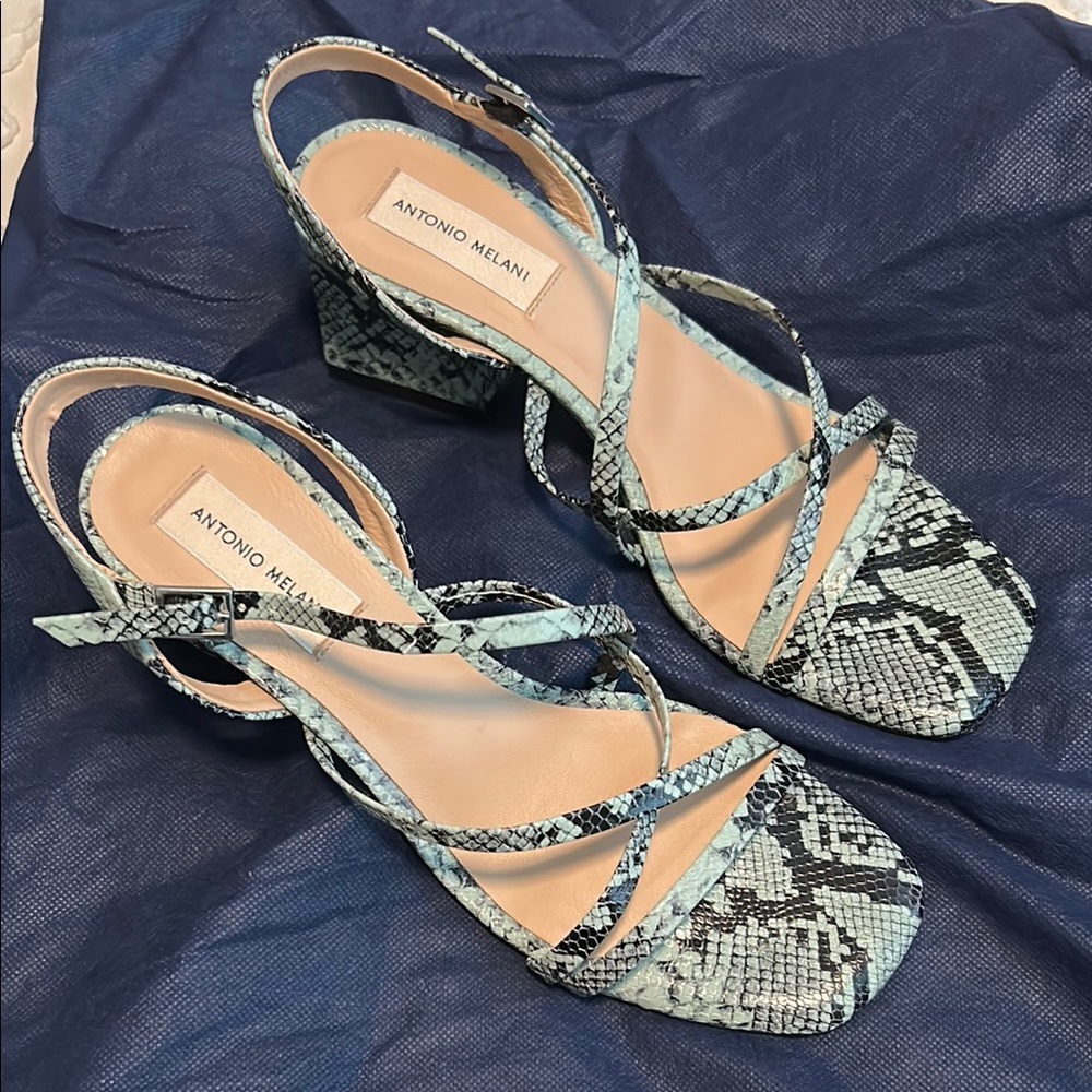 Antonio Melani Blue Flat Sandals with Ankle Strap